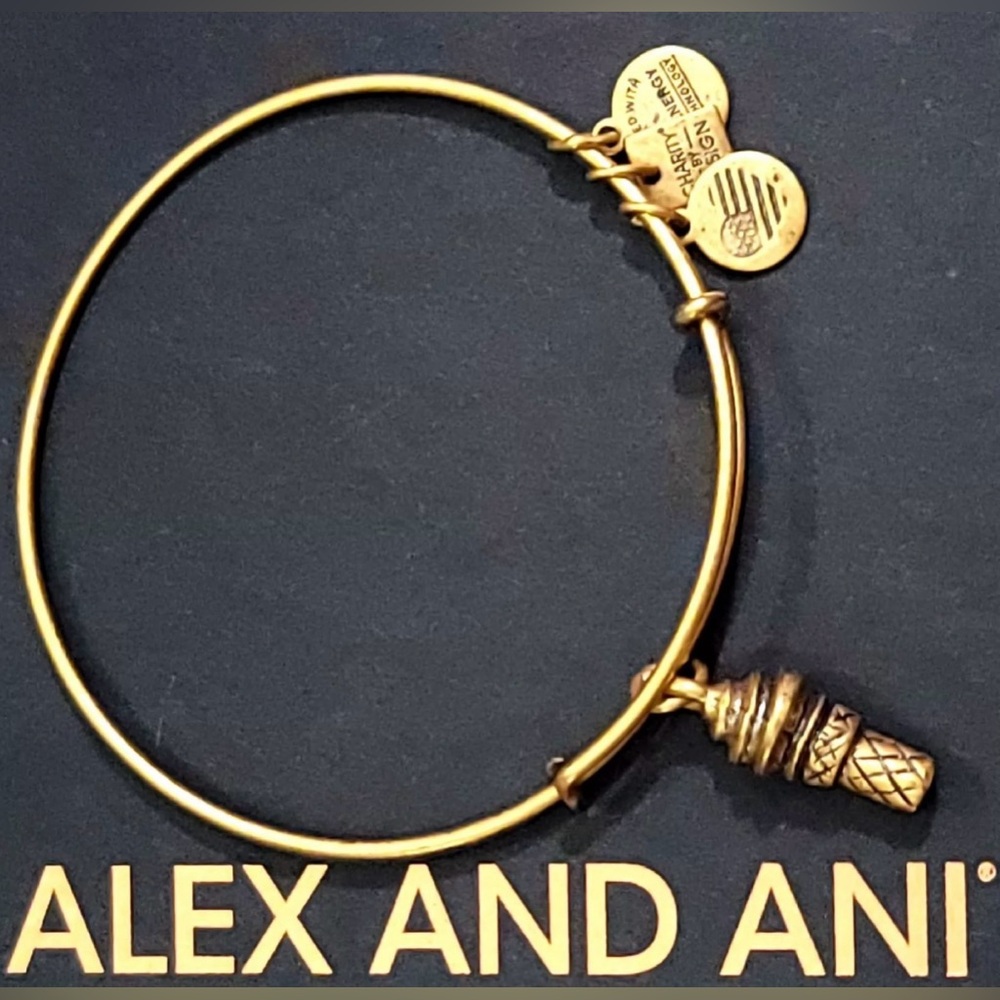 Alex and Ani “Sweet Treats” Gold Ice Cream Cone Bangle Bracelet #CBD14STRG- NWT